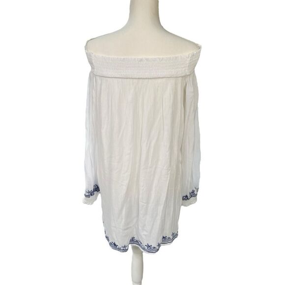 Tularosa Jacqueline Blue Embroidered Tunic Off shoulder Mini Dress White Size S - Picture 5 of 9